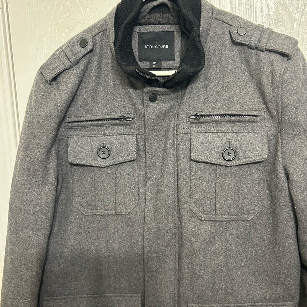 Structure Gray Military Field Jacket with Epaulettes